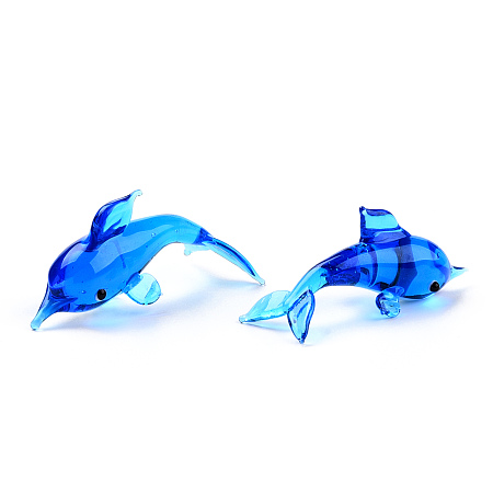 Honeyhandy Handmade Lampwork Home Decorations, 3D Dolphin Ornaments for Gift, Royal Blue, 59.5~63x22.5~26x25.5~28mm