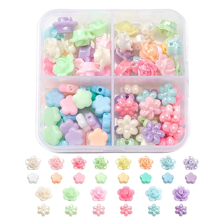 4 Style Opaque Acrylic Beads, Flower, Mixed Color, about 123g/box