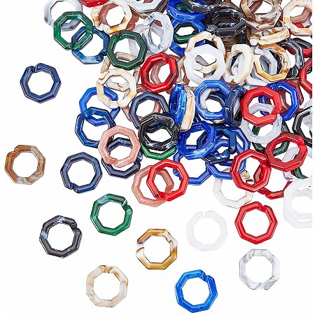 Pandahall Elite 150pcs Acrylic Linking Rings 10 Colors Imitation Gemstone Linking Rings C-Clips Hooks Chain Links for Earring Necklace Pedants Jewelry Making Eyeglass Purse Chains, Octagon, 25.5X25.5mm