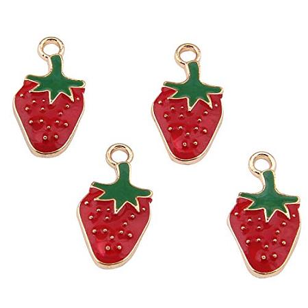 ARRICRAFT 100pcs Strawberry Shape Alloy Enamel Pendants for Earring, Bracelets, Necklace Making, 20x10mm