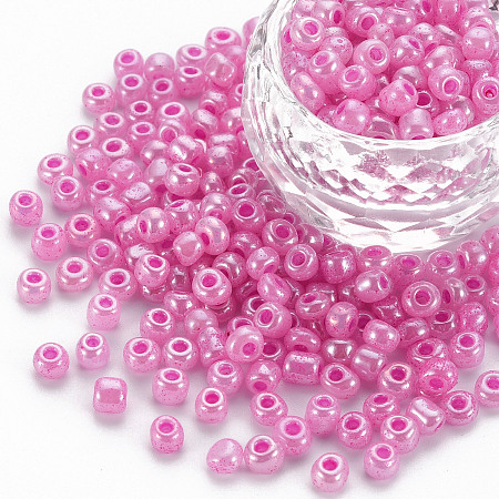 Honeyhandy Glass Seed Beads, Ceylon, Round, Violet, 4mm, Hole: 1.5mm, about 4500pcs/pound