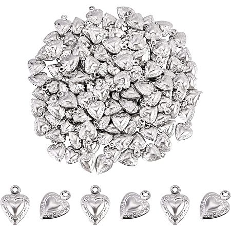 200pcs 4 Styles 304 Stainless Steel Puffed Heart Charms Tiny Love Pendants  Small Hole Heart Charms for Necklace Bracelet Earring Jewelry