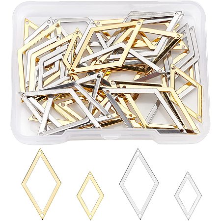 SUPERFINDINGS 40Pcs 2 Styles 304 Stainless Steel Links Rhombus Link Connector Charms Hollow Open Bezel Rhombus Geometric Links Charm for Jewelry Making