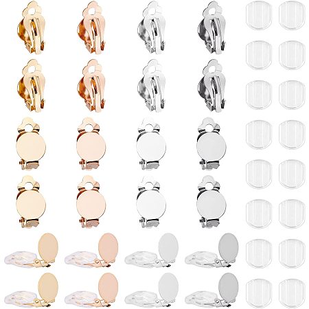 UNICRAFTALE 32pcs Earring Clip 4 Colors Clip-on Earring Converter Stainless Steel Round Flat Back Tray Earring Clips with 32pcs Earring Pads Non-Pierced Earrings DIY Earring Making