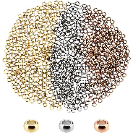 UNICRAFTALE About 600Pcs 3 Colors Rondelle Spacer Beads 304 Stainless Steel  Stopper Beads 1.5mm Metal Loose Beads Small Hole Beads for Bracelets  Necklace Making 