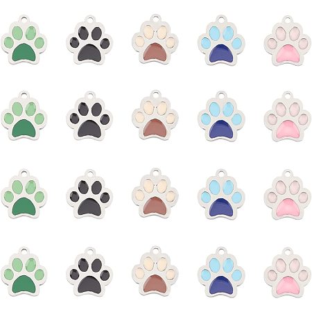 UNICRAFTALE 20pcs 5 Colors Dog Paw Prints Pendants About 13mm Long Stainless Steel Enamel Animal Footprint Pendant Metal Floating Charms Lovely Dog Paws Charms for Bracelets Necklaces Jewelry Making