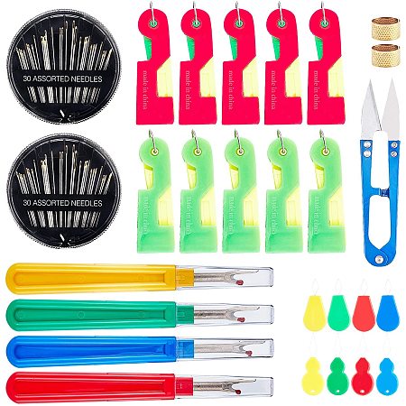 NBEADS 1 Set Sewing Tools Kits, Include Easy Automatic Threader, Sewing Scissors, Seam Ripper, Iron Sewing Thimbles for Sewing Crafting