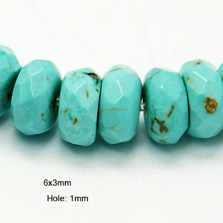 Honeyhandy Natural Howlite Beads Strands, Dyed & Heated, Faceted Rondelle, Turquoise, 6x3mm, Hole: 1mm, about 119pcs/strand, 15.55 inch(39.4cm)