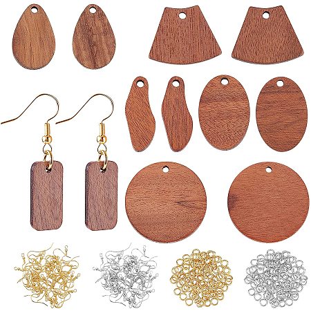 OLYCRAFT 172PCS Wood Earring Pendants Dangle Earring Making Kits 6 Styles with Earring Hooks and Jump Rings Vintage Walnut Wood Earring Accessories for Jewelry DIY Making