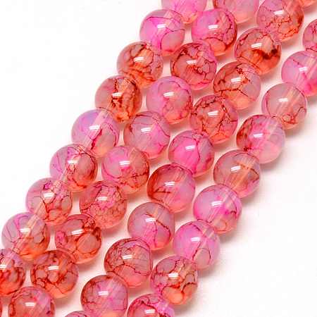 Nbeads Baking Painted Glass Beads Strands, Imitation Opalite, Round, Pink, 6mm, Hole: 1.3~1.6mm; about 133pcs/strand, 31.4