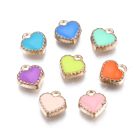 Honeyhandy Alloy Enamel Charms, Heart, Light Gold, Mixed Color, 8x7.50x2.50mm, Hole: 1.5mm