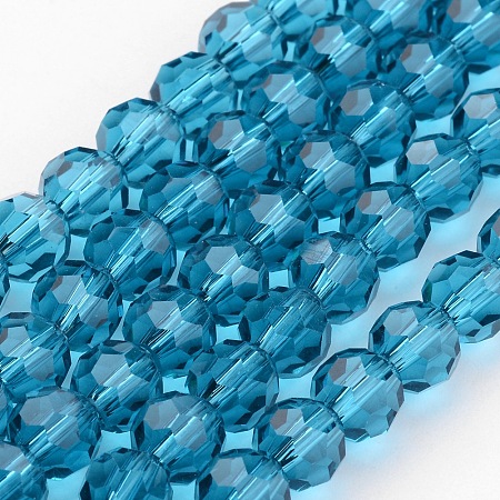 Transparent Glass Bead Strands, Imitate Austrian Crystal, Faceted, Round, Cyan, 8mm, Hole: 1mm, about 70~72pcs/strand, 20~21 inch