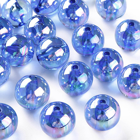 Honeyhandy Transparent Acrylic Beads, AB Color Plated, Round, Royal Blue, 20x19mm, Hole: 3mm
