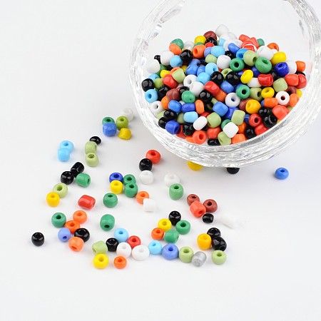 ARRICRAFT 6/0 Opaque Colours Round Glass Seed Beads, Mixed Color, Size: about 4mm in diameter, hole:1.5mm, about 495pcs/50g