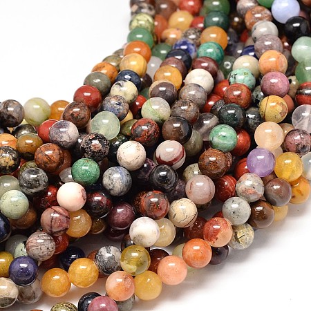 ARRICRAFT Natural Assorted Stone Round Bead Strands, 8mm, Hole: 1mm, about 48pcs/strand, 15.7 inches