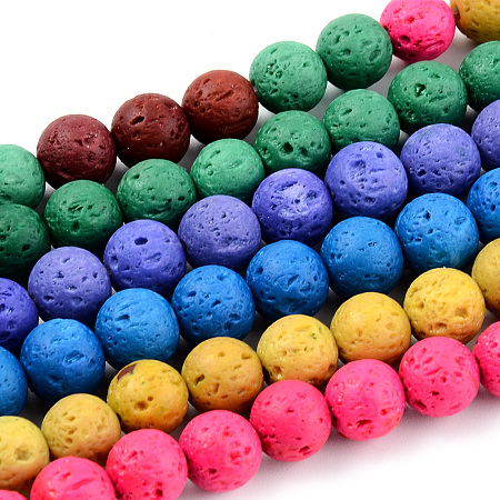 ARRICRAFT Natural Lava Rock Beads Strands, Dyed, Round, Mixed Color, 8~8.5mm, Hole: 1mm, about 47pcs/strand, 14.96 inches(38cm)