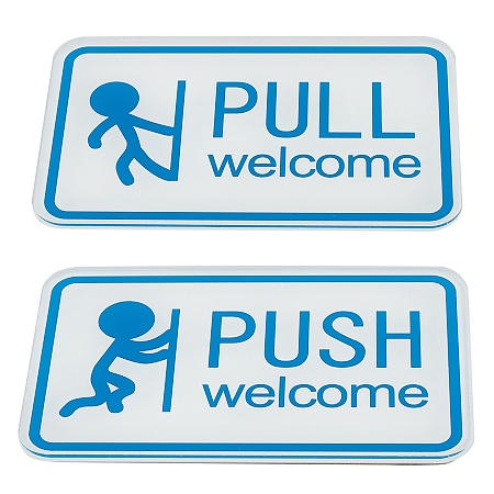 Gorgecraft Acrylic Sign Stickers, Public Door Push & PUll Sign, for Wall Door Accessories Sign, PULL & PUSH, Dodger Blue, 75x120x2mm, 2pc/set