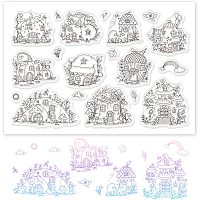 GLOBLELAND Gnome Houses Silicone Clear Stamps Rainbow Transparent Stamp for Christmas Birthday Thanksgiving Cards Making DIY Scrapbooking Photo Album Decoration Paper Craft