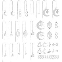 DICOSMETIC 16 Pairs 98mm Stainless Steel Ear Threads Long String Earring Lines Dangle Earring Threads with 32pcs 8 Styles Pendants and 80pcs Jump Rings for Earring Making