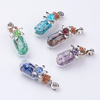 Honeyhandy Clear Glass Bottle Gemstone European Dangle Charms, with Glass Beads, 46mm, Hole: 5mm