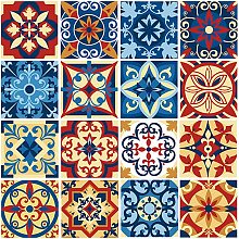 CREATCABIN Decorative Tile Stickers Wall Decals Flower Mandala PVC Plastic Self-Adhesive Peel and Stick Removable Window Poster Wall Mural for Bathroom Bedroom Living Room Furniture Home Decor 16pcs