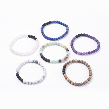 Honeyhandy Frosted Natural Gemstone Stretch Bracelets, with Natural Lava Rock Beads, 2-1/8 inch(55mm), 6strands/set