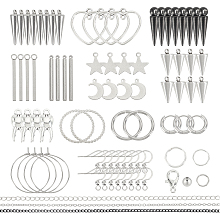 Arricraft 175 Pcs Punk Earring Necklace Making Kit, Stainless Steel Tooth & Star & Moon & Bar & Spike Cone Pendants, Iron Chains with Earring Making Findings for Beginners DIY Craft Jewelry Making