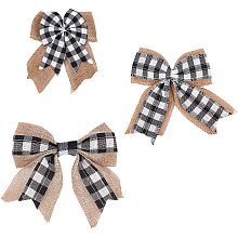 CHGCRAFT Black White Plaid Gift Bows Burlap Wreaths Bows Christmas Tree Topper for Wedding Holiday Birthday Party Decoration 12" x 9.4"