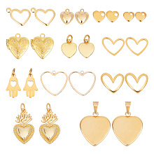 Arricraft 24 Pcs 12 Styles Alloy Heart Pendants, Gold Brass Stainless Steel Pendants Hamsa Hand Heterosexual Accessories Made for Jewelry Earrings Bracelets Necklaces Pendants