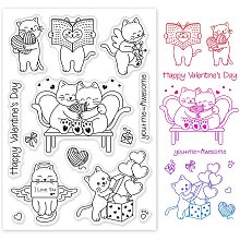 GLOBLELAND Cute Cats Silicone Clear Stamps Happy Valentine's Day Transparent Stamps for Birthday Easter Valentine's Day Cards Making DIY Scrapbooking Photo Album Decoration Paper Craft