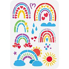 FINGERINSPIRE Rainbow Stencil 11.7x8.3inch Reusable Colorful Rainbow Stencil Cartoon Rainbow Painting Stencil Raindrops Sun Pattern Decoration Stencil for Painting on Wall, Furniture, Wood and Paper