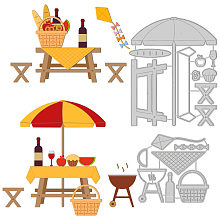 GLOBLELAND Picnic Table Cutting Dies Picnic Theme Red Wine Sun Umbrella Bread Metal Die Cuts Birthday Gift Die Cuts for Card Scrapbooking and DIY Craft Album Paper Card Decor