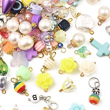 Honeyhandy Glass & Acrylic Jewelry Making Findings, Including Pendants & Links, Mixed Shapes, Mixed Color, 14~33.5x8~23.5x4~10mm, Hole: 1.4~3.2mm, about 160pcs/100g