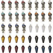 CHGCRAFT 40Pcs 10 Styles Halloween Theme Alloy Enamel Pendants Coffin with Cross Skeleton with Hat for Bracelet Necklace DIY Craft Jewelry Making, Mixed Color