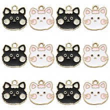 20Pcs 2 Colors Alloy Enamel Pendants, Light Gold, Cat, White, 16x15.5x1.5mm, Hole: 1.8mm, 10pcs/color