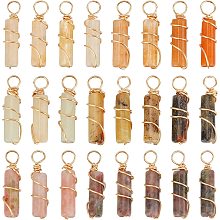 FINGERINSPIRE 24 Pcs 3 Styles Natural Stone Pendants Real 18K Gold Plated Wire Wrapped Pendants Jade & Plum Blossom Jade Column Pendant Without Chain Healing Stones Pendant for Jewelry Making