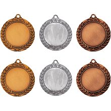 FINGERINSPIRE 6pcs Blank Award Medals Golden Silver Bronze Medals Flat Round Medals with Wheat Pattern Award Gift Make Your Own Medals Alloy Medals Pendant for Competitions Sports Meeting