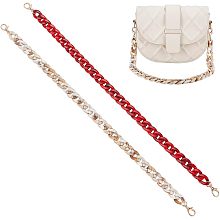 WADORN 2 Colors Resin Purse Chain, 23.8 Inch Acrylic Short Handbag Chain Replacement Clutches Bag Handle Fashionable Thick DIY Flat Chain Strap with Lobster Clasps for Evening Shoulder Bag Making