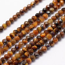 Honeyhandy Natural Tiger Eye Beads Strands, Faceted, Round, 2mm, Hole: 0.4~0.5mm, about 181~210pcs/strand, 15.4 inch(39.2cm)