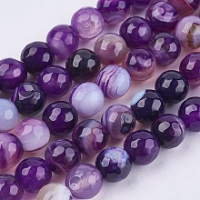 Honeyhandy Natural Madagascar Agate Beads Strands, Faceted, Round, Dyed & Heated, Purple, 8mm