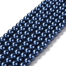 ARRICRAFT Eco-Friendly Glass Pearl Beads, Pearlized, Round, Steel Blue, 8mm, Hole: 1.2~1.5mm, about 52pcs/Strand, 16''(40.64cm)