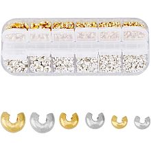 780Pcs 6 Sizes 2 color Iron Crimp Bead Covers Semicircle Beads Knot Cover Open Bead Small Semicircular Crimp Ends Curling Mix Kit for DIY Handicraft Jewelry Production