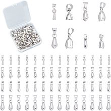 SUNNYCLUE 1 Box 120Pcs 4 Size Brass Pinch Bails Pendants Silver Pinch Clip Bail Clasp Dangle Charm Bead Pendant Jewelry Making Connectors Bails for Necklace Dangle Charm DIY Craft Making