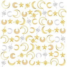 OLYCRAFT 1800pcs Star Moon Resin Fillers Cosmos Theme Brass Resin Charms Cabochons Hollow Moon Epoxy Resin Accessories Alloy Epoxy Resin Supplies Nail Art Decoration - Golden & Sliver