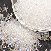 Honeyhandy 8/0 Round Glass Seed Beads, Grade A, Transparent Colours Rainbow, Clear, 2.8~3.2mm, Hole: 1.0mm, about 15000pcs/pound