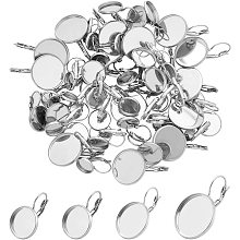 UNICRAFTALE About 56pcs 4 Sizes Lever Back Hook Earrings with Flat Round Tray Blank Cabochon Setting Stainless Steel Earring Hooks Hypoallergenic Earring for Jewelry Making 0.7-0.8mm Pin