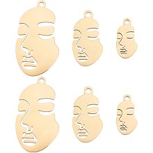 UNICRAFTALE 3 Style Abstract Face Charms 6pcs Stainless Steel Pendants Golden Small Hole Charms for DIY Jewelry Making, Hole 1.6-2mm