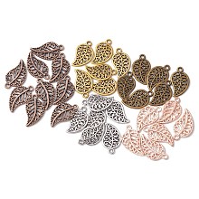 Honeyhandy 30PCS 5Colors Tibetan Style Alloy Pendants, Leaf, Mixed Color, 18x10~10.5x1~1.5mm, Hole: 1.2~1.5mm