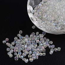 Honeyhandy 6/0 Transparent Rainbow Colours Round Glass Seed Beads, Clear, Size: about 4mm in diameter, hole:1.5mm, about 495pcs/50g