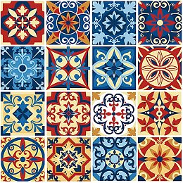 CREATCABIN Decorative Tile Stickers Wall Decals Flower Mandala PVC Plastic Self-Adhesive Peel and Stick Removable Window Poster Wall Mural for Bathroom Bedroom Living Room Furniture Home Decor 16pcs